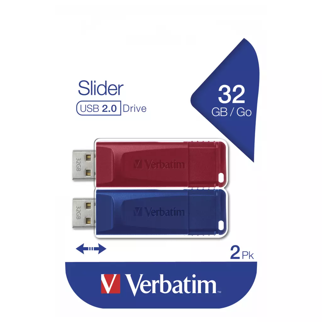 USB флеш накопитель Verbatim 2x32GB Store'n'Go Slider Red/Blue USB 2.0 (49327) - 7 USB флеш накопитель Verbatim 2x32GB Store'n'Go Slider Red/Blue USB 2.0 (49327) - 7