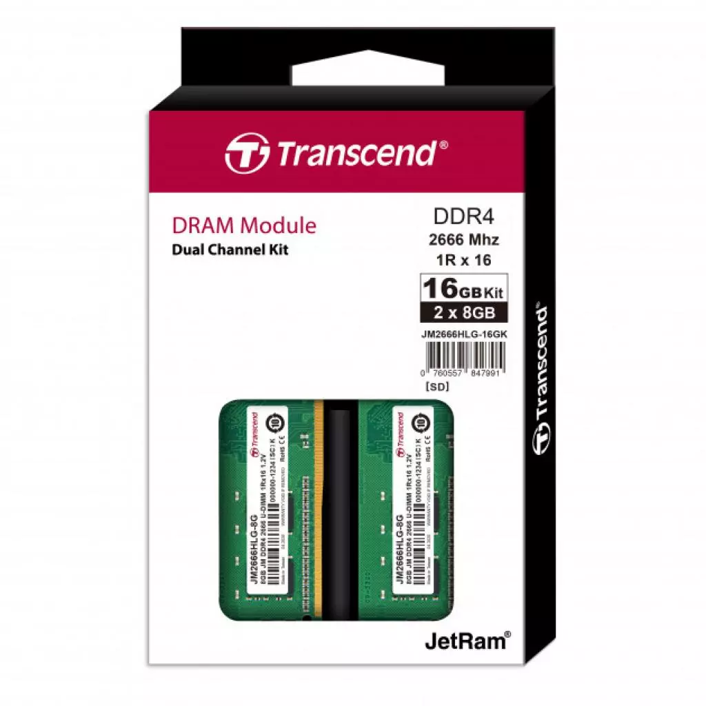 Модуль памяти для компьютера DDR4 16GB (2x8GB) 3200 MHz Transcend (JM2666HLG-16GK) - 1
