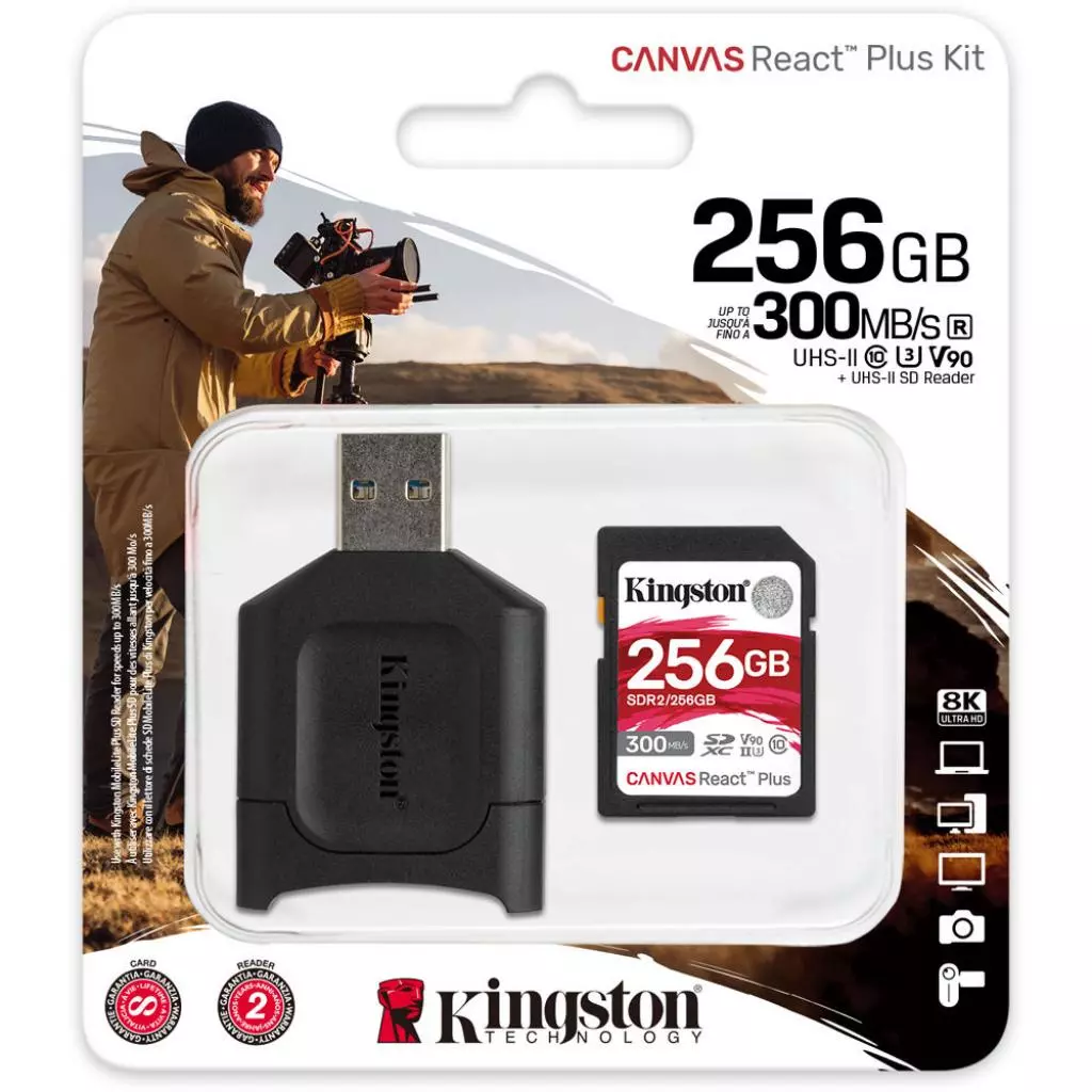Карта памяти Kingston 256GB SDXC class 10 UHS-I U3 React Plus + USB-кардридер (MLPR2/256GB) - 2 Карта памяти Kingston 256GB SDXC class 10 UHS-I U3 React Plus + USB-кардридер (MLPR2/256GB) - 2