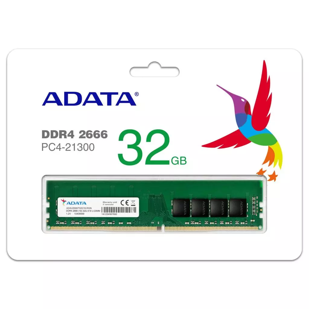 Модуль памяти для компьютера DDR4 32GB 2666 MHz ADATA (AD4U2666732G19-RGN) - 1 Модуль памяти для компьютера DDR4 32GB 2666 MHz ADATA (AD4U2666732G19-RGN) - 1