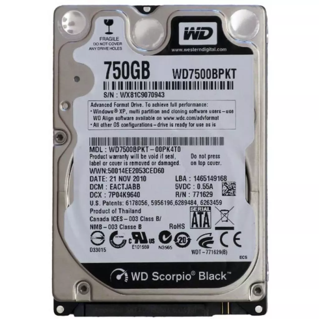 Жесткий диск для ноутбука 2.5" 750GB WD (# WD7500BPKT-FR #)