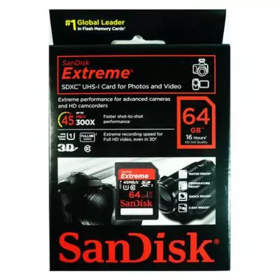 Карта памяти SanDisk 64Gb SDXC eXtreme Class 10 (SDSDX-064G-X46) - 1