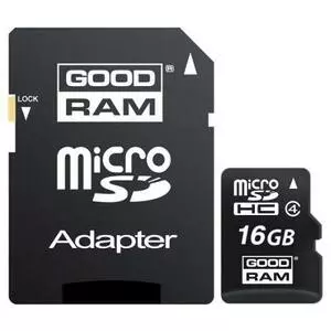 Карта памяти Goodram 16GB microSDHC Class 4 + adapter (SDU16GHCGRNR/SDU16GHCAGRR9/SDU16)