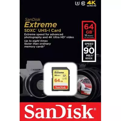 Карта памяти SanDisk Extreme SDXC 64GB Class 10 UHS-I U3 (SDSDXNE-064G-GNCIN) - 1