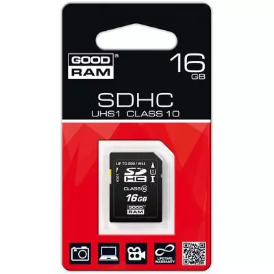 Карта памяти Goodram 16GB SDHC Class 10 UHS-I (SDC16GHCUHS1GRR10) - 1 Карта памяти Goodram 16GB SDHC Class 10 UHS-I (SDC16GHCUHS1GRR10) - 1
