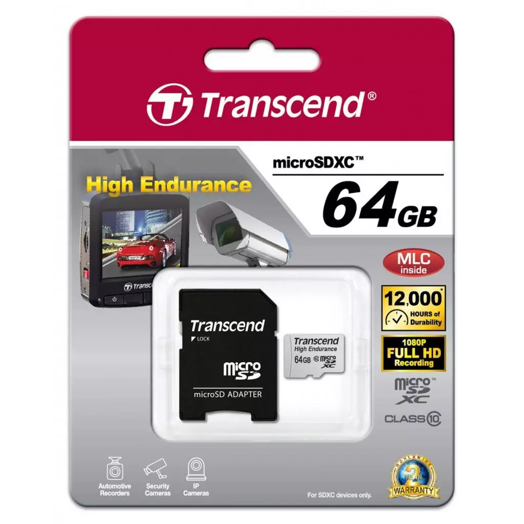 Карта памяти Transcend 64GB microSDXC Class 10 High Endurance + ad (TS64GUSDXC10V) - 1