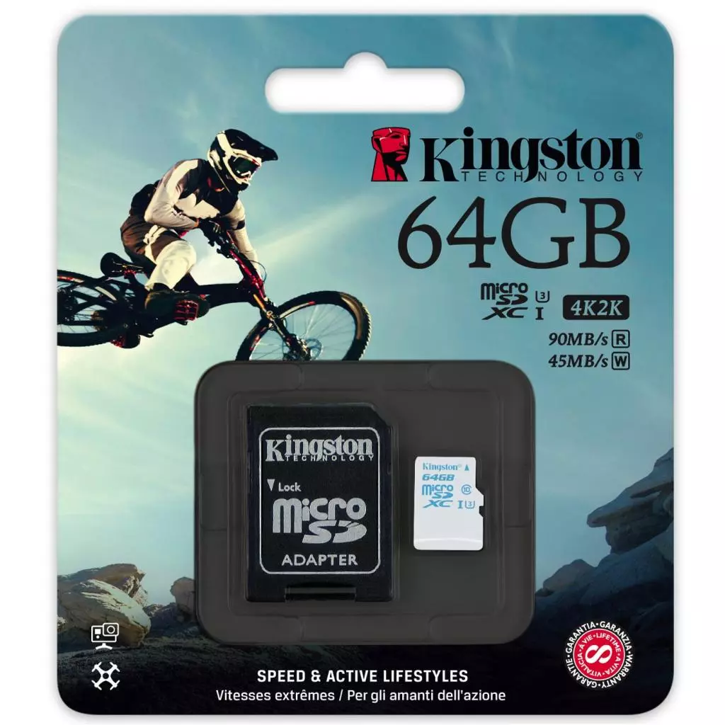 Карта памяти Kingston 64GB microSD class10 USH-I U3 (SDCAC/64GB) - 1