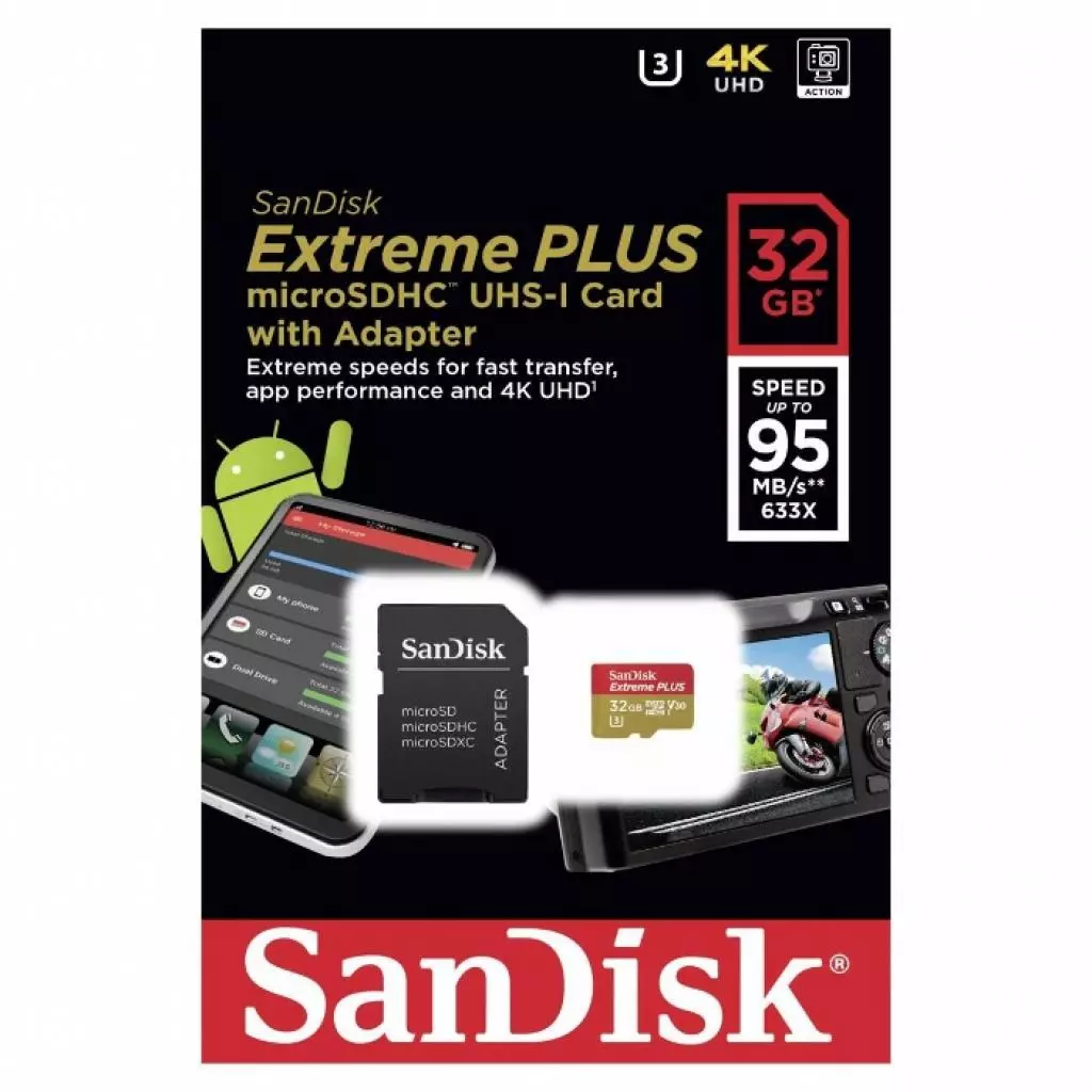 Карта памяти SanDisk 32GB microSD Class10 UHS-I V30 4K Extreme Plus (SDSQXWG-032G-GN6MA) - 1