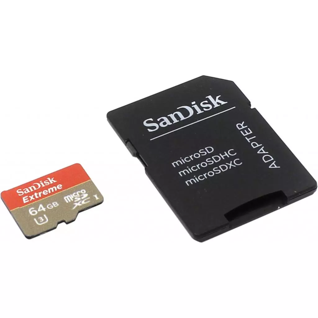 Карта памяти SanDisk 64GB microSDXC Class10 UHS-I V30 4K Extreme Action (SDSQXVF-064G-GN6AA) - 1