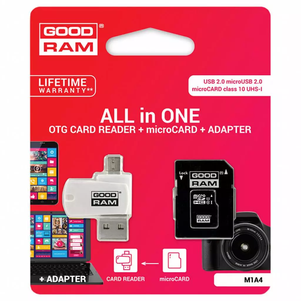 Карта памяти Goodram 8GB microSD class 10 UHS-I (M1A4-0080R11) - 1 Карта памяти Goodram 8GB microSD class 10 UHS-I (M1A4-0080R11) - 1