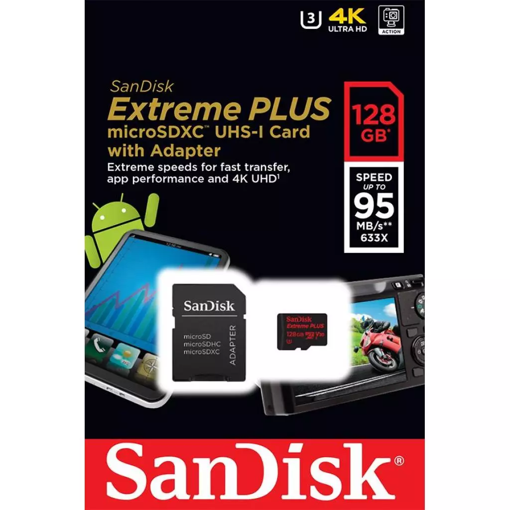 Карта памяти SanDisk 128GB microSDXC class 10 UHS-I 4K Extreme Plus (SDSQXWG-128G-GN6MA) - 3 Карта памяти SanDisk 128GB microSDXC class 10 UHS-I 4K Extreme Plus (SDSQXWG-128G-GN6MA) - 3