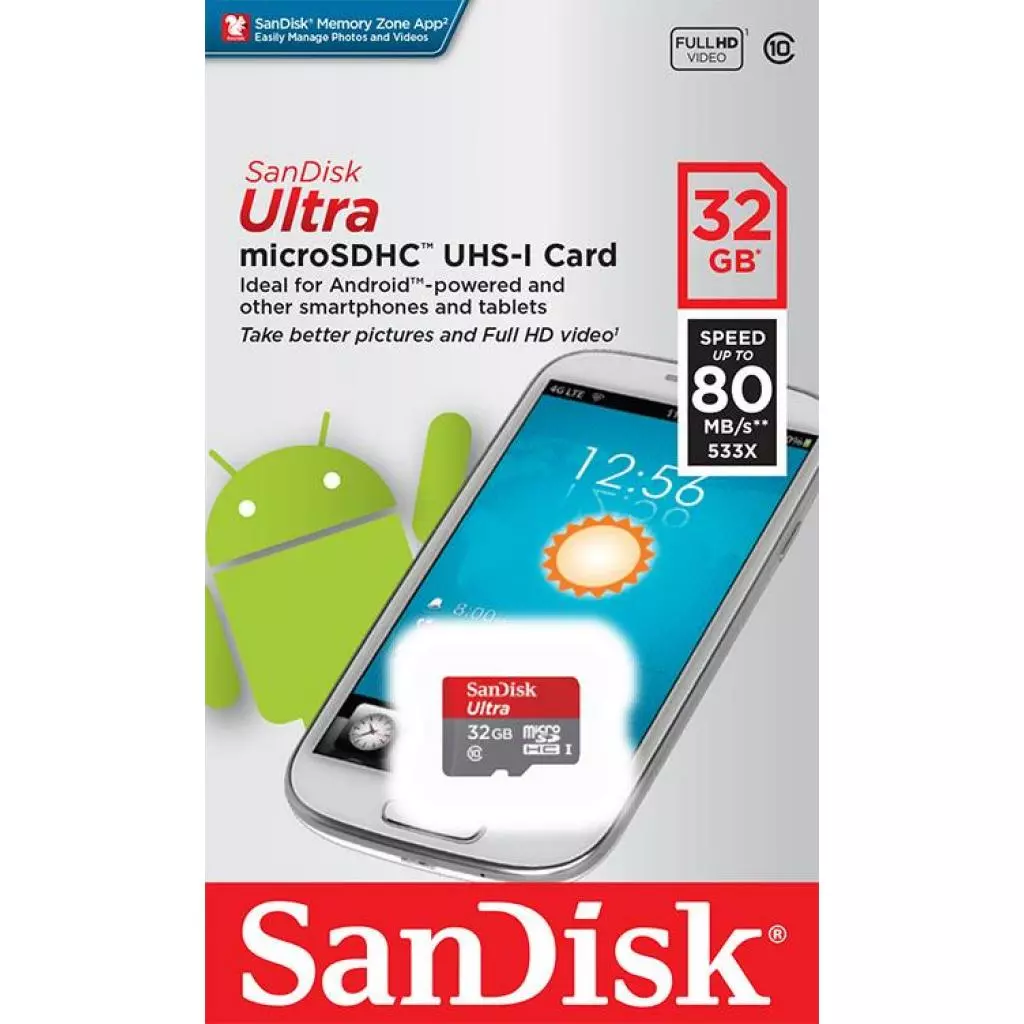 Карта памяти SanDisk 32GB microSD class 10 UHS-I Ultra (SDSQUNC-032G-GN3MN) - 1