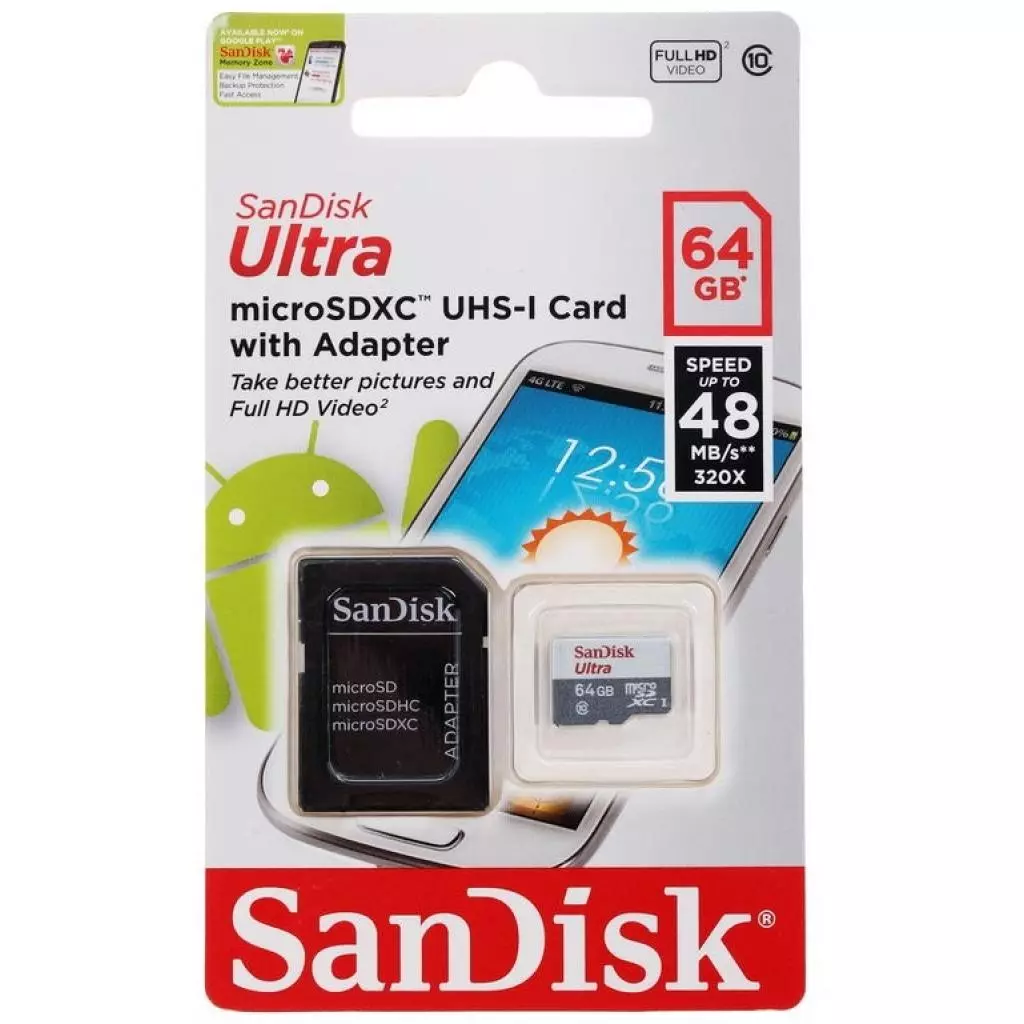 Карта памяти SanDisk 64GB microSDXC class 10 UHS-I Ultra (SDSQUNB-064G-GN3MA) - 2 Карта памяти SanDisk 64GB microSDXC class 10 UHS-I Ultra (SDSQUNB-064G-GN3MA) - 2