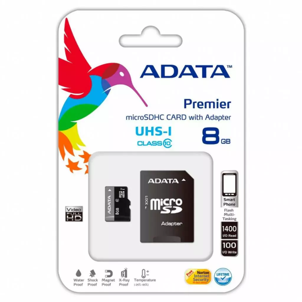 Карта памяти ADATA 8GB microSD class 10 (AUSDH8GUICL10-RA1) - 1
