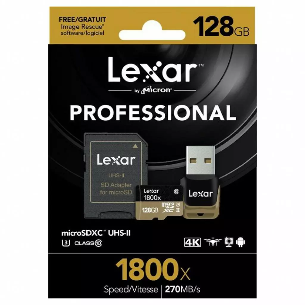 Карта памяти Lexar 128GB microSDXC class 10 UHS-II U3 (LSDMI128CRBEU1800R) - 1 Карта памяти Lexar 128GB microSDXC class 10 UHS-II U3 (LSDMI128CRBEU1800R) - 1