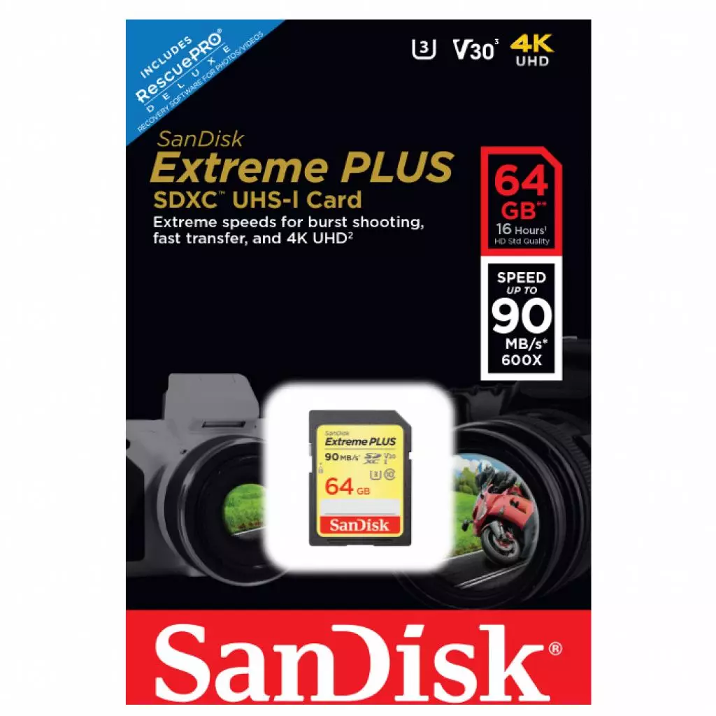Карта памяти SanDisk 64GB SDXC class 10 UHS-I U3 4K Extreme Plus (SDSDXWF-064G-GNCIN) - 2