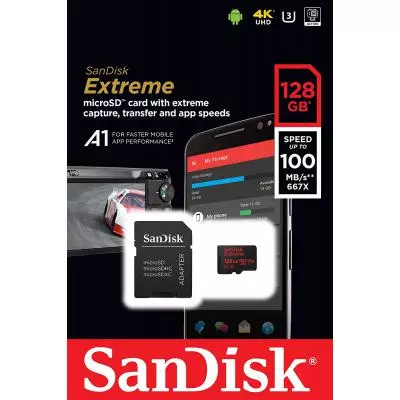 Карта памяти SanDisk 128GB microSD class 10 V30 A1 UHS-I U3 4K Extreme (SDSQXAF-128G-GN6MA) - 4 Карта памяти SanDisk 128GB microSD class 10 V30 A1 UHS-I U3 4K Extreme (SDSQXAF-128G-GN6MA) - 4