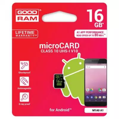 Карта памяти Goodram 16GB microSDHC Class 10 UHS-I (M1A0-0160R11) - 1 Карта памяти Goodram 16GB microSDHC Class 10 UHS-I (M1A0-0160R11) - 1
