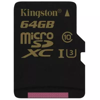 Карта памяти Kingston 64GB microSDHC class 10 UHS-I U3 (SDCG/64GBSP)
