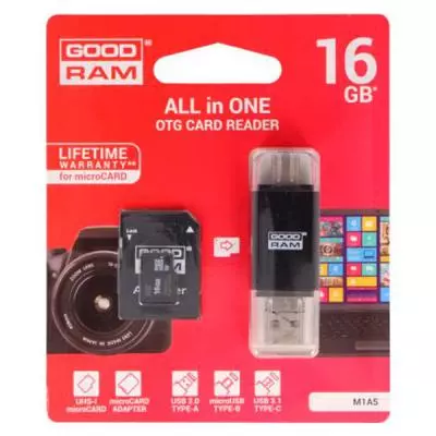 Карта памяти Goodram 16GB microSD Class 10 UHS-I (M1A5-0160R11) - 4 Карта памяти Goodram 16GB microSD Class 10 UHS-I (M1A5-0160R11) - 4