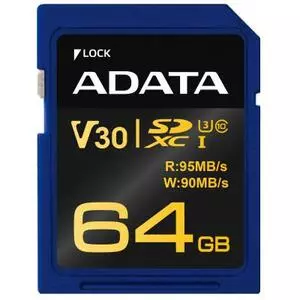 Карта памяти ADATA 64GB SDXC class 10 UHS-I U3 V30 (ASDX64GUI3V30G-R)