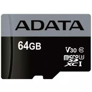 Карта памяти ADATA 64GB microSD class 10 UHS-I U3 V30 Premier Pro (AUSDX64GUI3V30S-R)