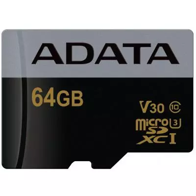 Карта памяти ADATA 64GB microSD class 10 UHS-I U3 V30 Premier Pro (AUSDX64GUI3V30G-RA1) - 1 Карта памяти ADATA 64GB microSD class 10 UHS-I U3 V30 Premier Pro (AUSDX64GUI3V30G-RA1) - 1
