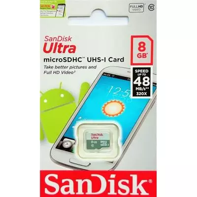 Карта памяти SanDisk 8GB microSDHC class 10 UHS-I Ultra (SDSQUNB-008G-GN3MN) - 1
