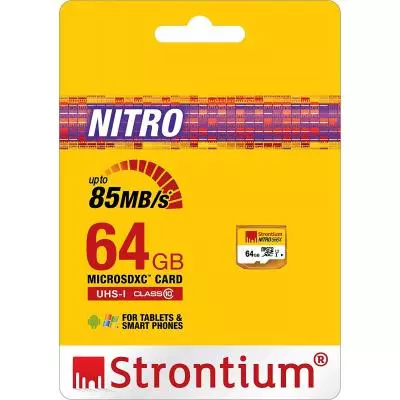 Карта памяти Strontium Flash 64GB microSDXC class 10 UHS-1 NITRO 566X (SRN64GTFU1R) - 1