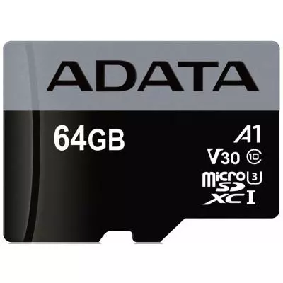 Карта памяти ADATA 64GB microSD class 10 UHS-I U3 A1 Premier Pro (AUSDX64GUI3V30SA1-RA1) - 1