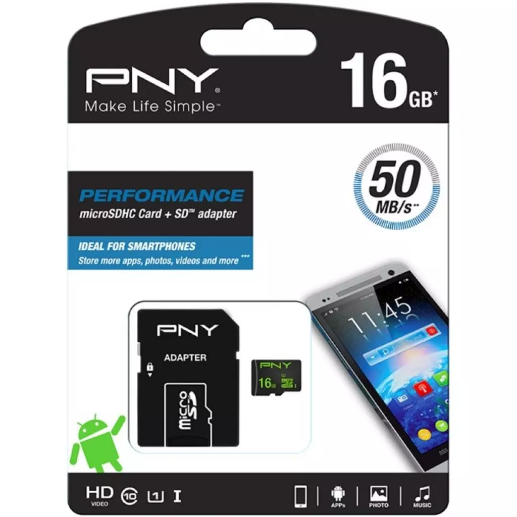 Карта памяти PNY flash 16GB microSDHC class 10 (SDU16GPER50-EF) - 3