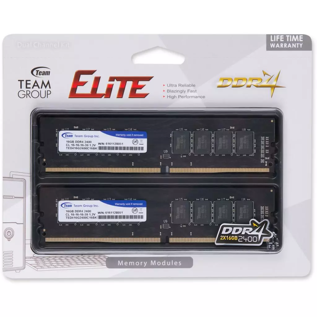 Модуль памяти для компьютера DDR4 32GB (2x16GB) 2400 MHz Team (TED432G2400C16DC01) - 3 Модуль памяти для компьютера DDR4 32GB (2x16GB) 2400 MHz Team (TED432G2400C16DC01) - 3