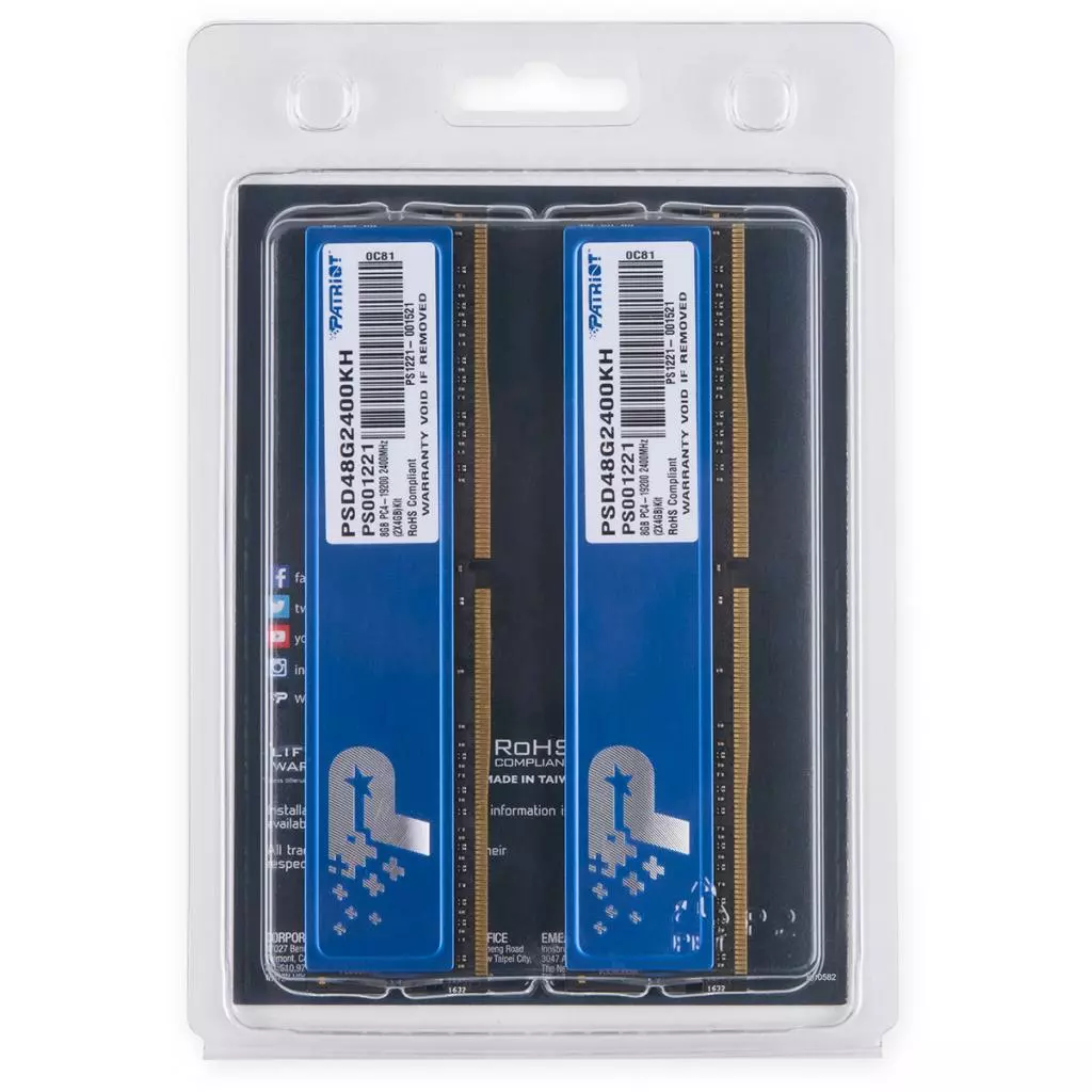 Модуль памяти для компьютера DDR4 8GB (2x4GB) 2400 MHz Patriot (PSD48G2400KH) - 1 Модуль памяти для компьютера DDR4 8GB (2x4GB) 2400 MHz Patriot (PSD48G2400KH) - 1