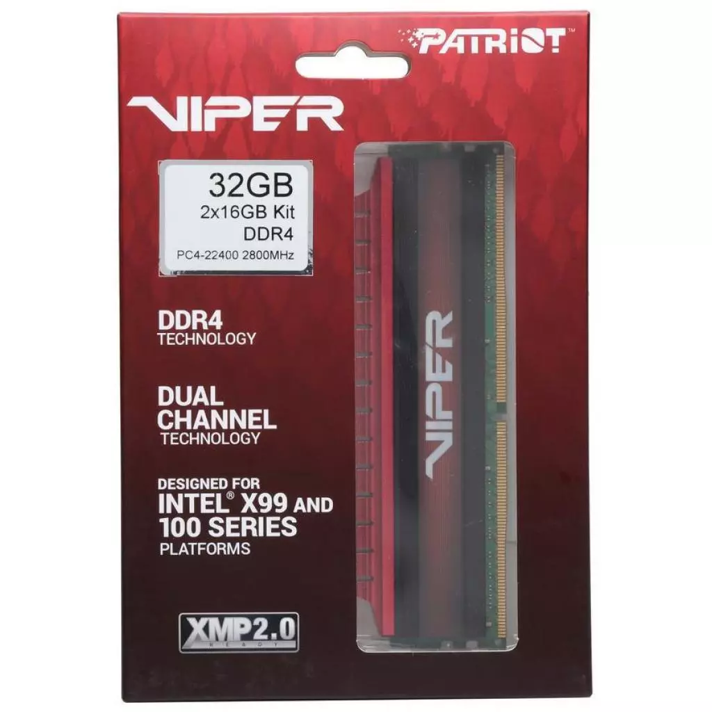Модуль памяти для компьютера DDR4 32GB (2x16GB) 2800 MHz Viper 4 Patriot (PV432G280C6K) - 2 Модуль памяти для компьютера DDR4 32GB (2x16GB) 2800 MHz Viper 4 Patriot (PV432G280C6K) - 2