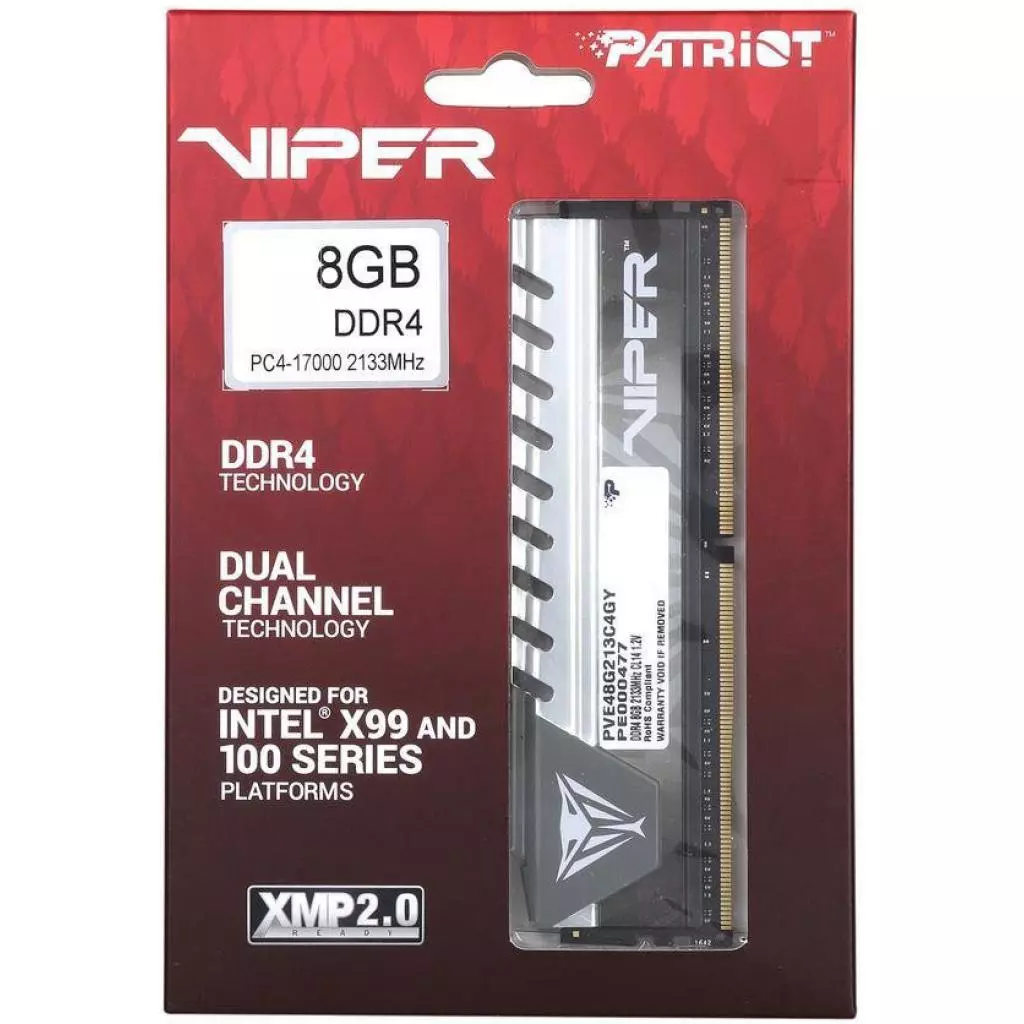 Модуль памяти для компьютера DDR4 8GB 2133 MHz Viper Elite Patriot (PVE48G213C4GY) - 2 Модуль памяти для компьютера DDR4 8GB 2133 MHz Viper Elite Patriot (PVE48G213C4GY) - 2