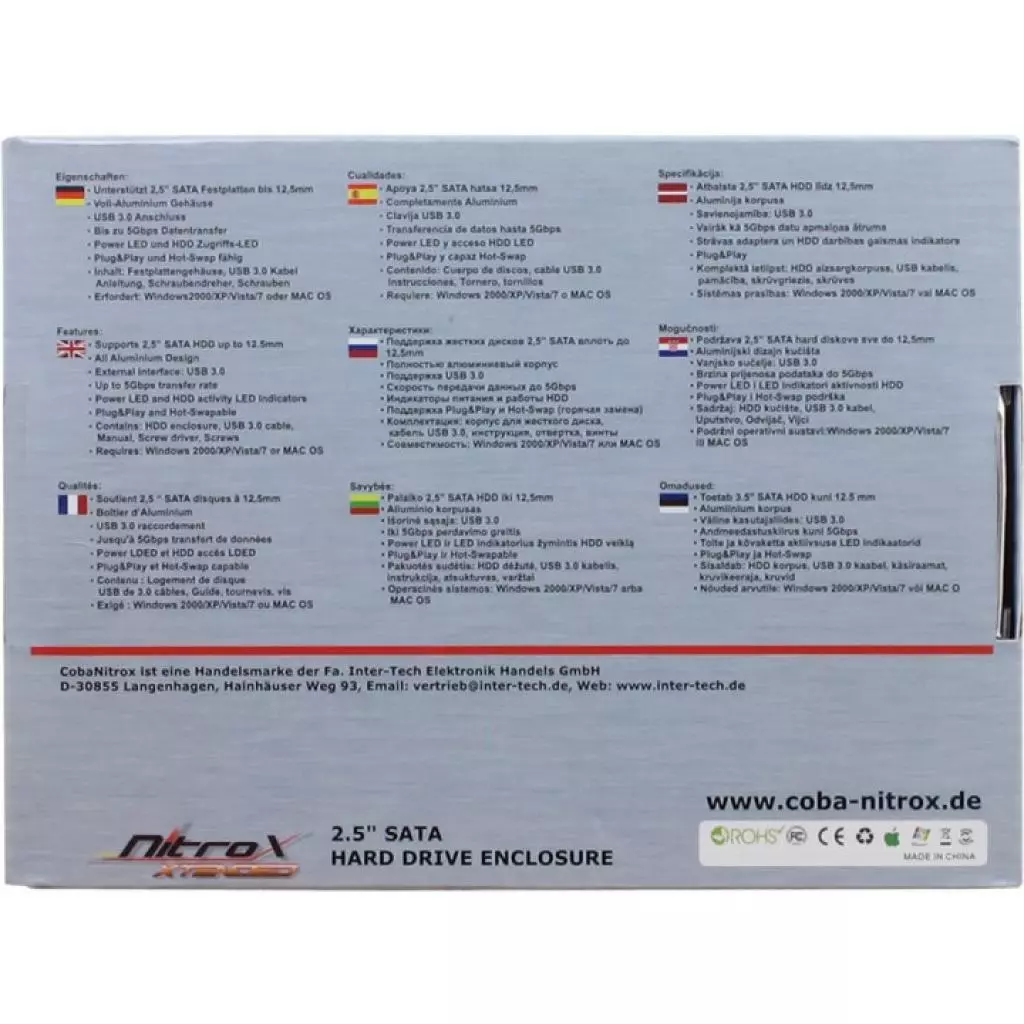 Карман внешний Nitrox 2.5' SATA III, max 4TB, USB 3.0, alum (GD-25633) - 4 Карман внешний Nitrox 2.5' SATA III, max 4TB, USB 3.0, alum (GD-25633) - 4