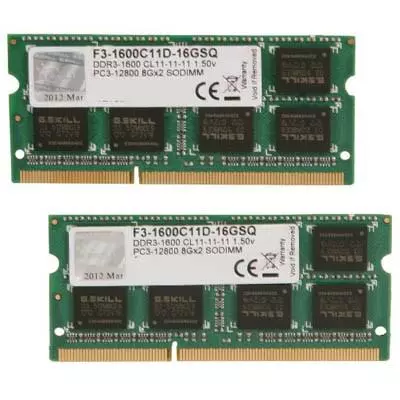 Модуль памяти для ноутбука SoDIMM DDR3 16GB (2x8GB) 1600 MHz G.Skill (F3-1600C11D-16GSQ)