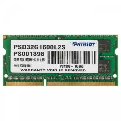 Модуль памяти для ноутбука SoDIMM DDR3L 2GB 1600 MHz Patriot (PSD32G1600L2S)