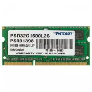 Модуль памяти для ноутбука SoDIMM DDR3L 2GB 1600 MHz Patriot (PSD32G1600L2S)