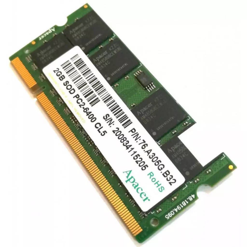 Модуль памяти для ноутбука SoDIMM DDR2 2GB 800 MHz Apacer (76.A305G.B32) - 2 Модуль памяти для ноутбука SoDIMM DDR2 2GB 800 MHz Apacer (76.A305G.B32) - 2