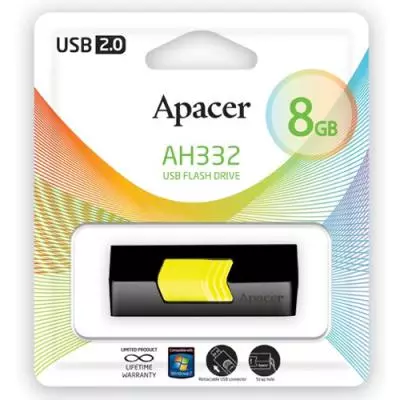 USB флеш накопитель Apacer 8GB AH332 Yellow RP USB2.0 (AP8GAH332B-1) - 6