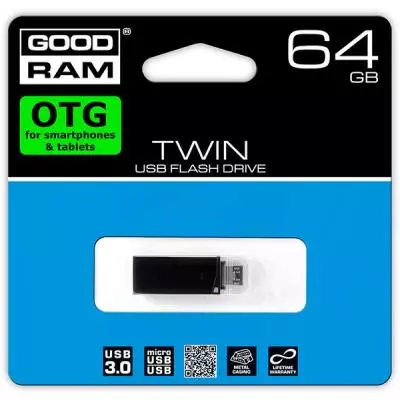 USB флеш накопитель Goodram 64GB Twin Black USB 3.0 (PD64GH3GRTNKR9) - 3 USB флеш накопитель Goodram 64GB Twin Black USB 3.0 (PD64GH3GRTNKR9) - 3