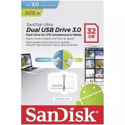 USB флеш накопитель SanDisk 32GB Ultra Dual Drive White OTG USB 3.0 (SDDD2-032G-G46W) - 7 USB флеш накопитель SanDisk 32GB Ultra Dual Drive White OTG USB 3.0 (SDDD2-032G-G46W) - 7