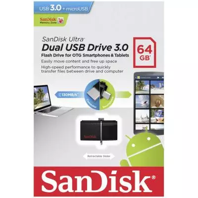 USB флеш накопитель SanDisk 64GB Ultra Dual Drive Black OTG USB 3.0 (SDDD2-064G-G46) - 6 USB флеш накопитель SanDisk 64GB Ultra Dual Drive Black OTG USB 3.0 (SDDD2-064G-G46) - 6