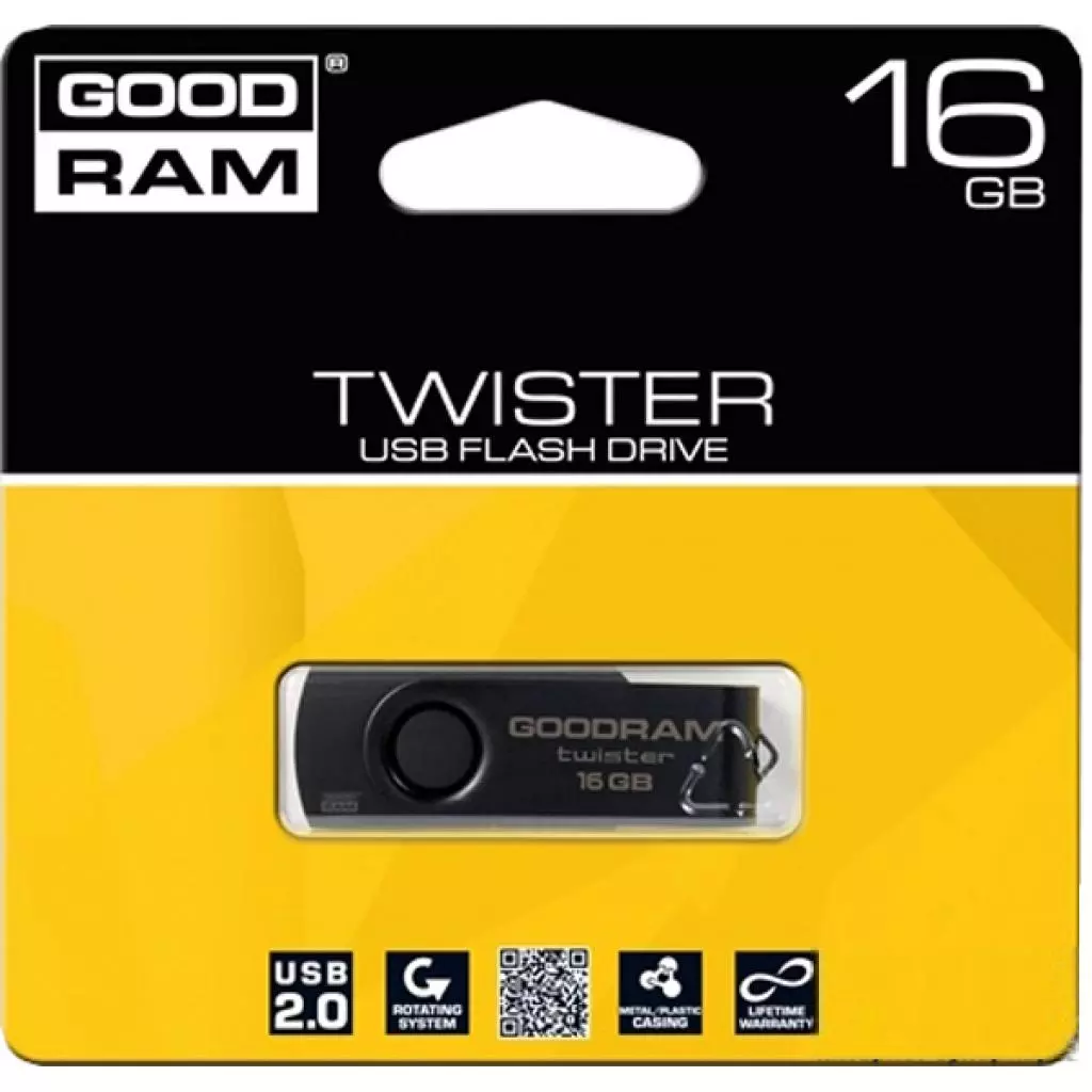 USB флеш накопитель Goodram 16GB TWISTER Black clip USB 2.0 (UTS2-0160KKR11) - 1 USB флеш накопитель Goodram 16GB TWISTER Black clip USB 2.0 (UTS2-0160KKR11) - 1