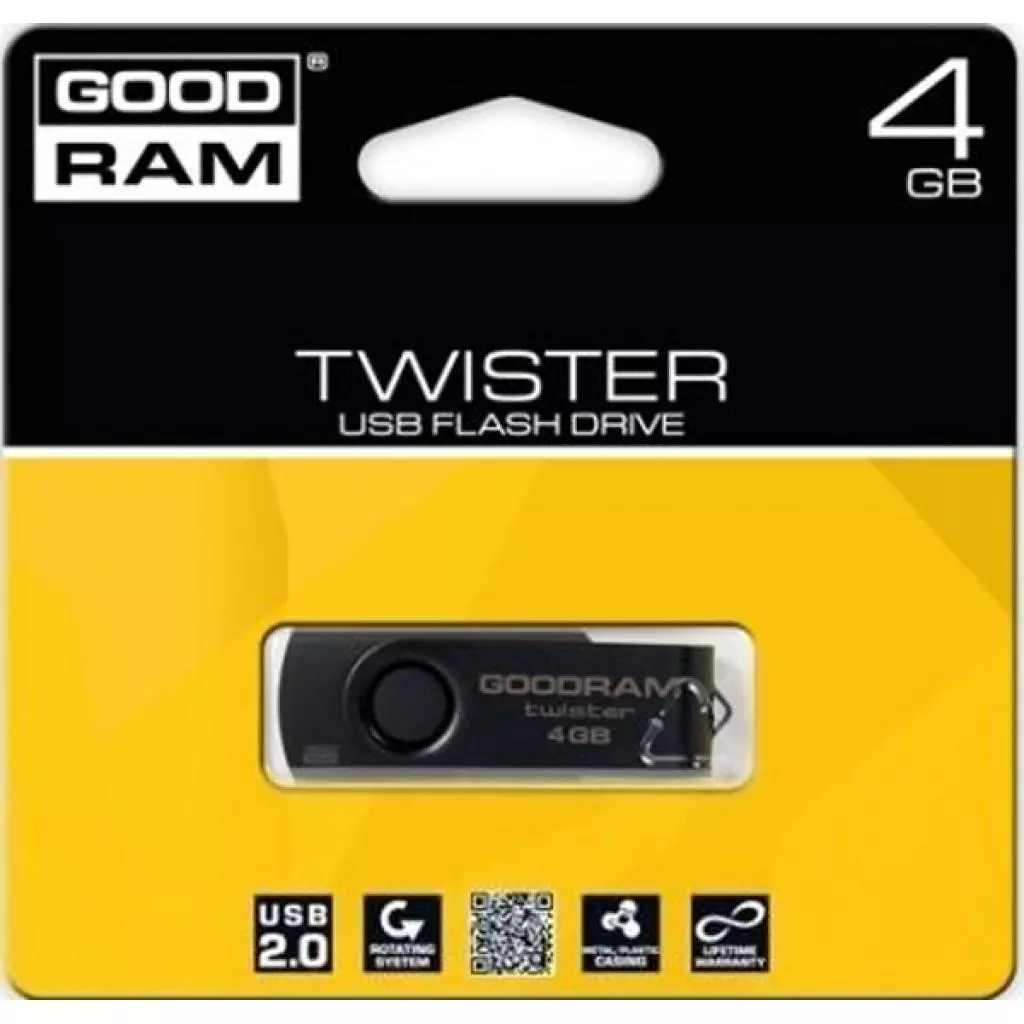 USB флеш накопитель Goodram 4GB TWISTER Black clip USB 2.0 (UTS2-0040KKR11) - 1 USB флеш накопитель Goodram 4GB TWISTER Black clip USB 2.0 (UTS2-0040KKR11) - 1
