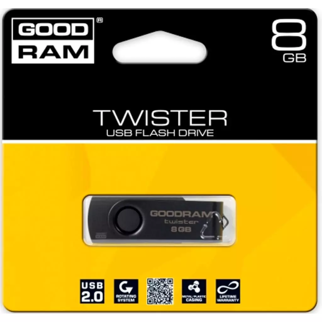 USB флеш накопитель Goodram 8GB TWISTER Black clip USB 2.0 (UTS2-0080KKR11) - 1 USB флеш накопитель Goodram 8GB TWISTER Black clip USB 2.0 (UTS2-0080KKR11) - 1