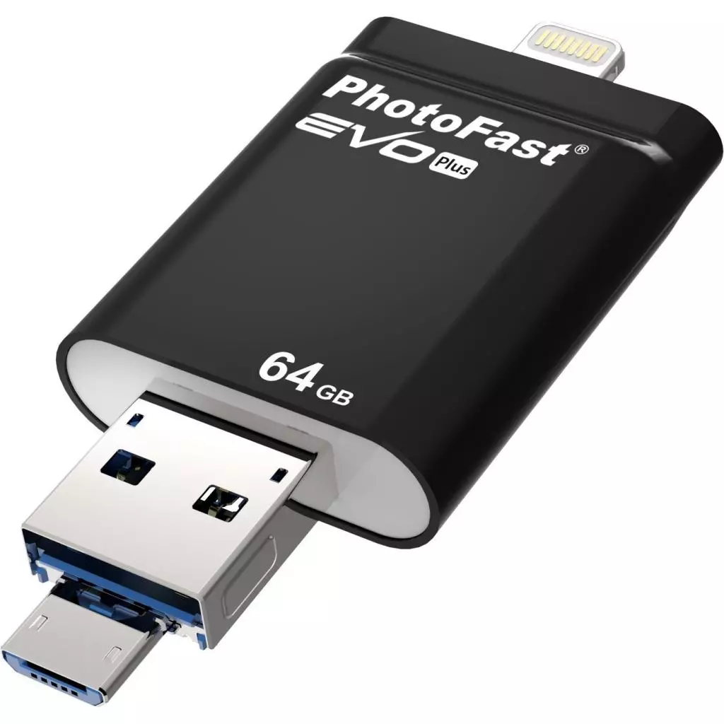 USB флеш накопитель PhotoFast 64GB i-Flashdrive EVO Plus Black USB3.0-microUSB/Lightning (EVOPLUS64GBU3)