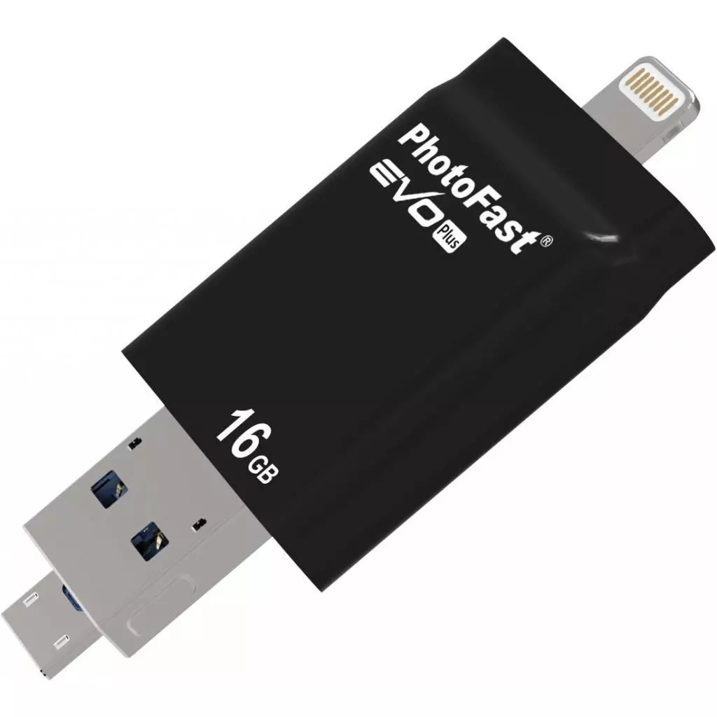 USB флеш накопитель PhotoFast 16GB i-FlashDrive EVO Plus Black USB- 3.0microUSB/Lightning (EVOPLUS16GB) - 1 USB флеш накопитель PhotoFast 16GB i-FlashDrive EVO Plus Black USB- 3.0microUSB/Lightning (EVOPLUS16GB) - 1