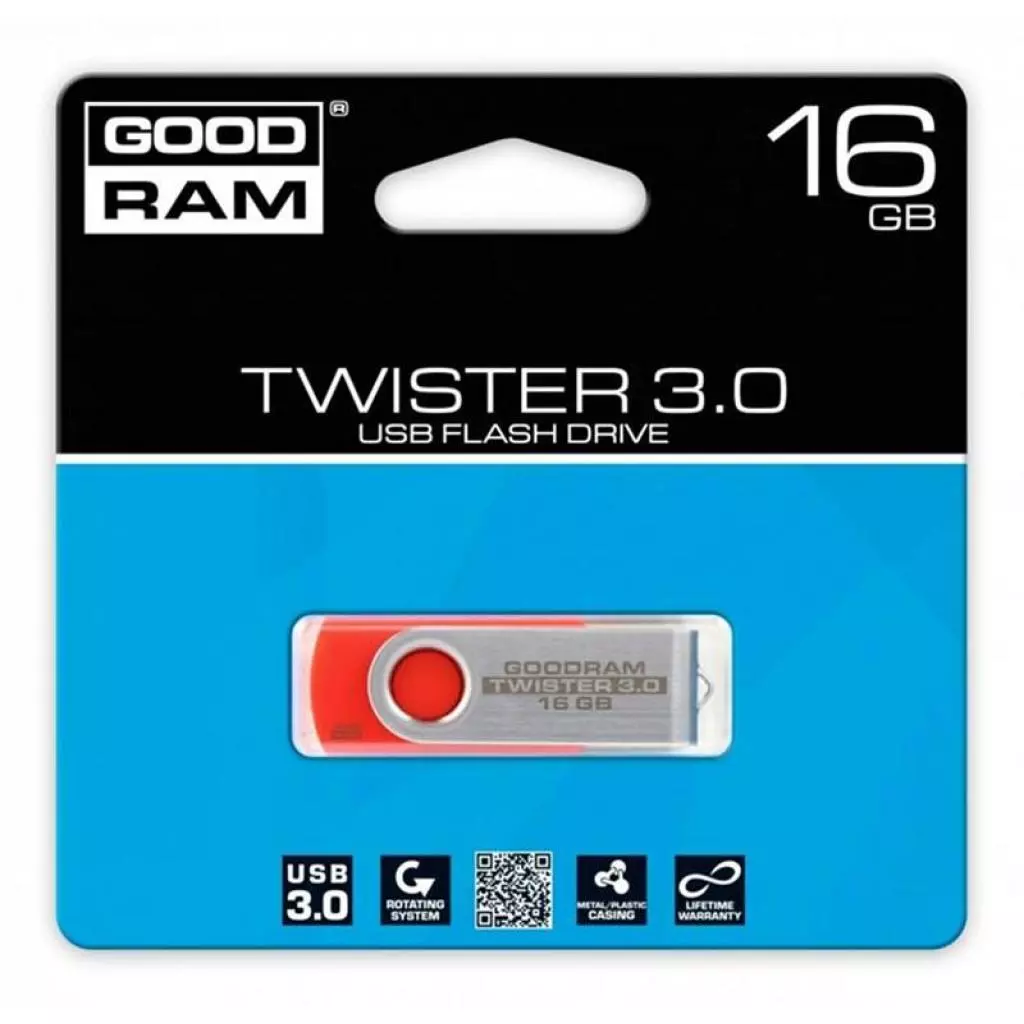 USB флеш накопитель Goodram 16GB Twister Red USB 3.0 (PD16GH3GRTSRR9) - 1 USB флеш накопитель Goodram 16GB Twister Red USB 3.0 (PD16GH3GRTSRR9) - 1